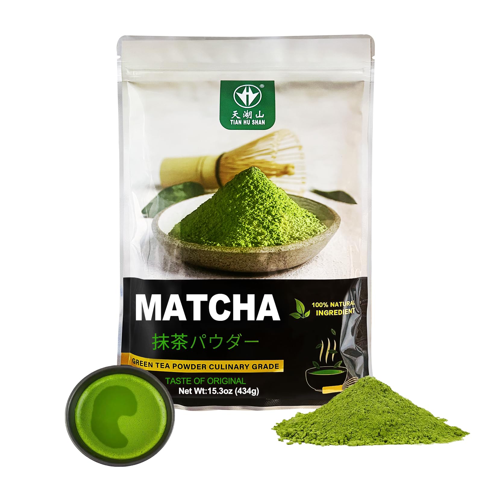 TIAN HU SHAN Matcha Green Tea Powder 15.3oz/434g, Starter Matcha Culinary For Lattes, Cooking, Baking