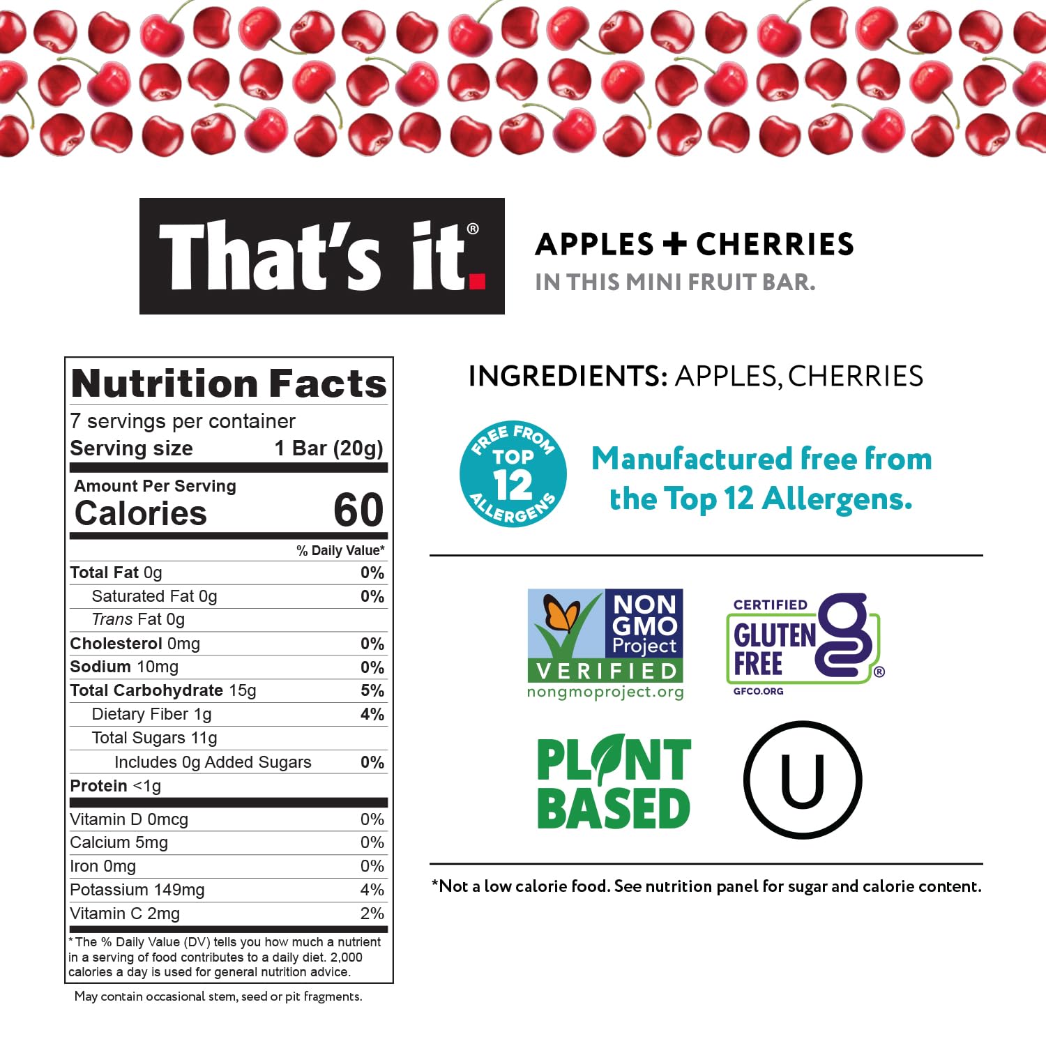 That's it. Mini Fruit Bars (Variety 35 Pack) No Sugar Plant-Based, Vegan & Gluten Free, Breakfast Bar, Paleo, for Children, Non GMO, Fiber (7