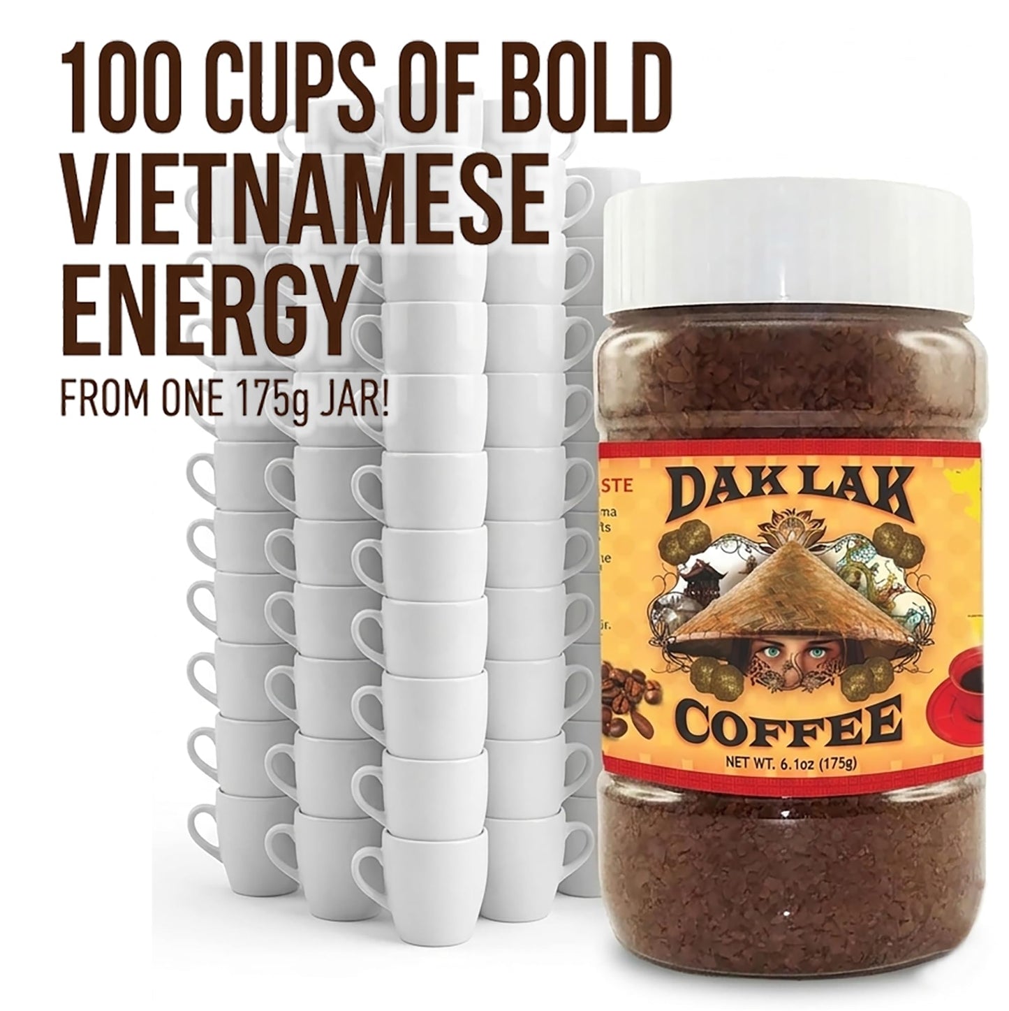 Dak Lak 100% Freeze Dried Vietnamese Instant Coffee, 175 Gram Jar