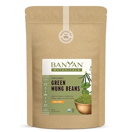 Banyan Botanicals Green Mung Beans - Whole Organic Green Mung Beans for Cooking High Protein Vegetarian Meals - Easy Digestion Meal - 1.65 lb