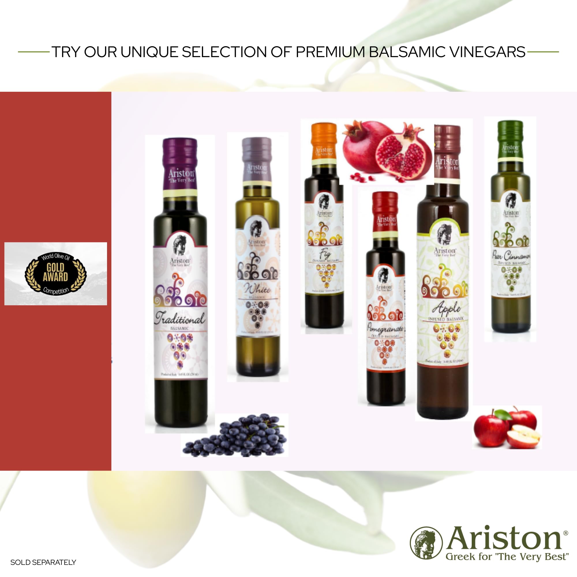 Ariston "The Very Best" Premium Balsamic Vinegar - Barrel Aged, Gourmet Quality, Product of Italy - Vegan, Gluten Free, GMO Free, No Added Sugar