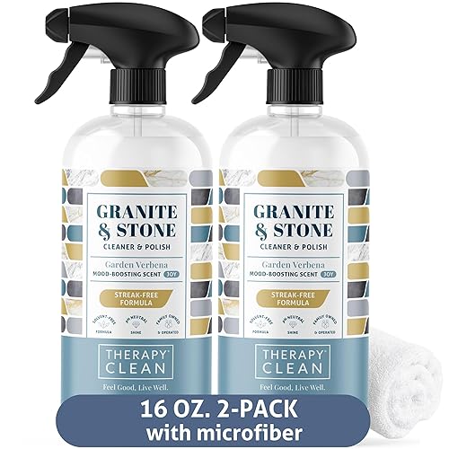 Therapy Granite Countertop Cleaner & Polish (2 Pack - With Microfiber) - pH Neutral, Marble Cleaner, Soapstone, Quartz, Stone, Quartzite, Slate