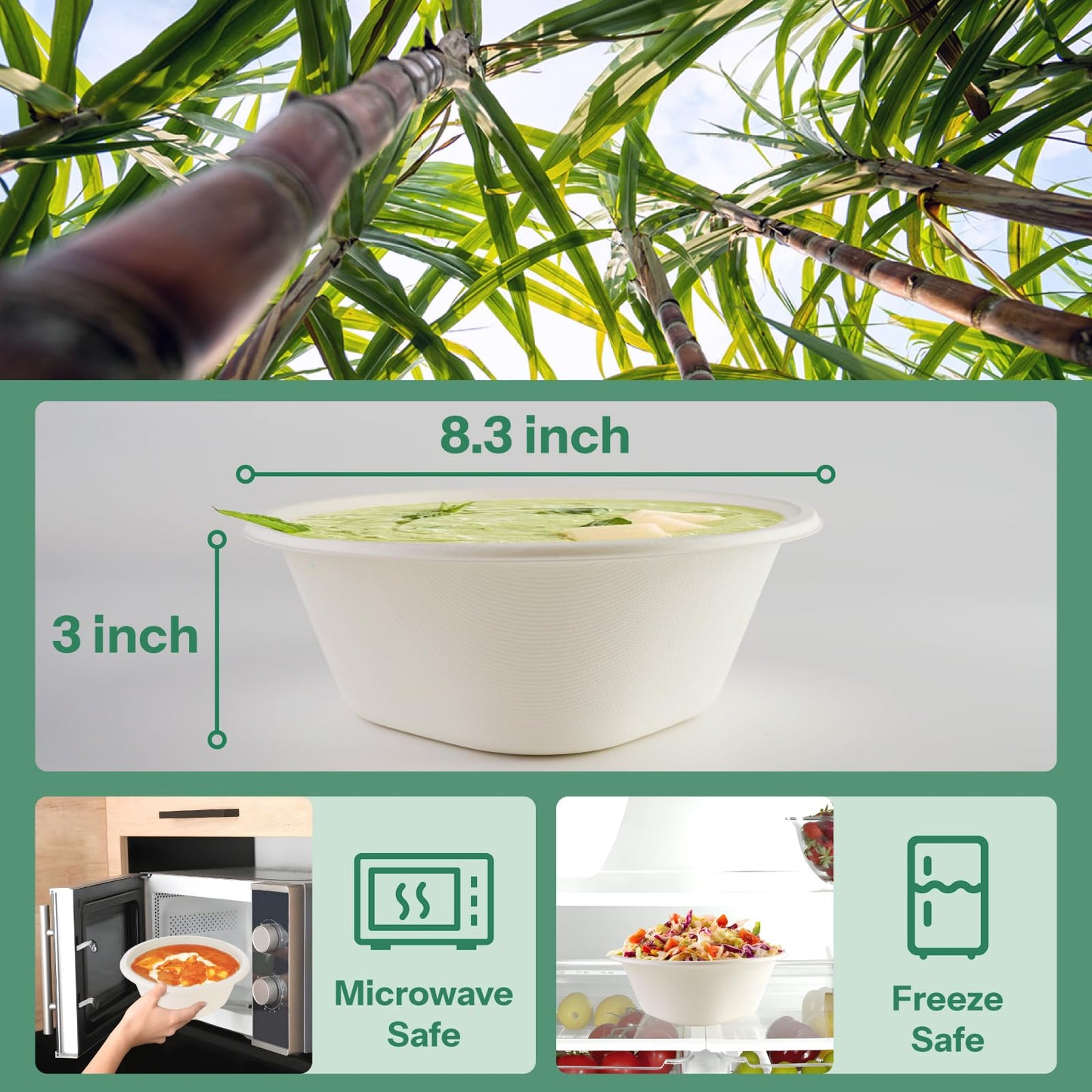 Homestockplus 48 Oz Bowls Disposable - Heavy Duty Compostable Paper Bowls, Microwave Safe Large Bowls, Ideal for Restaurant Catering, Salads, Buffets