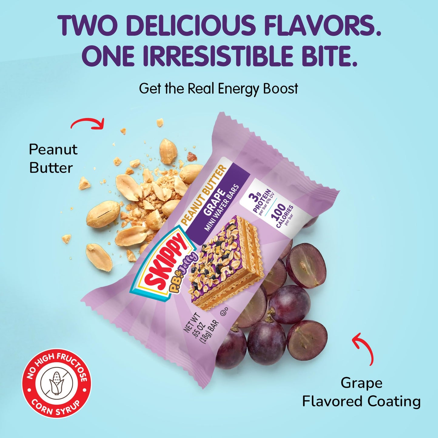 SKIPPY® Peanut Butter Wafer Bars Mini | Grape Jelly Flavored Coating | Peanut Butter Wafers with Real Fruit & Oats on Top | Sweet & Creamy Dessert