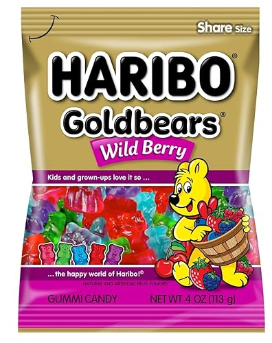HARIBO Goldbears Wild Berry Gummi Candy, Fruit Flavored, 5 oz Share Size Bag (4 PACK)