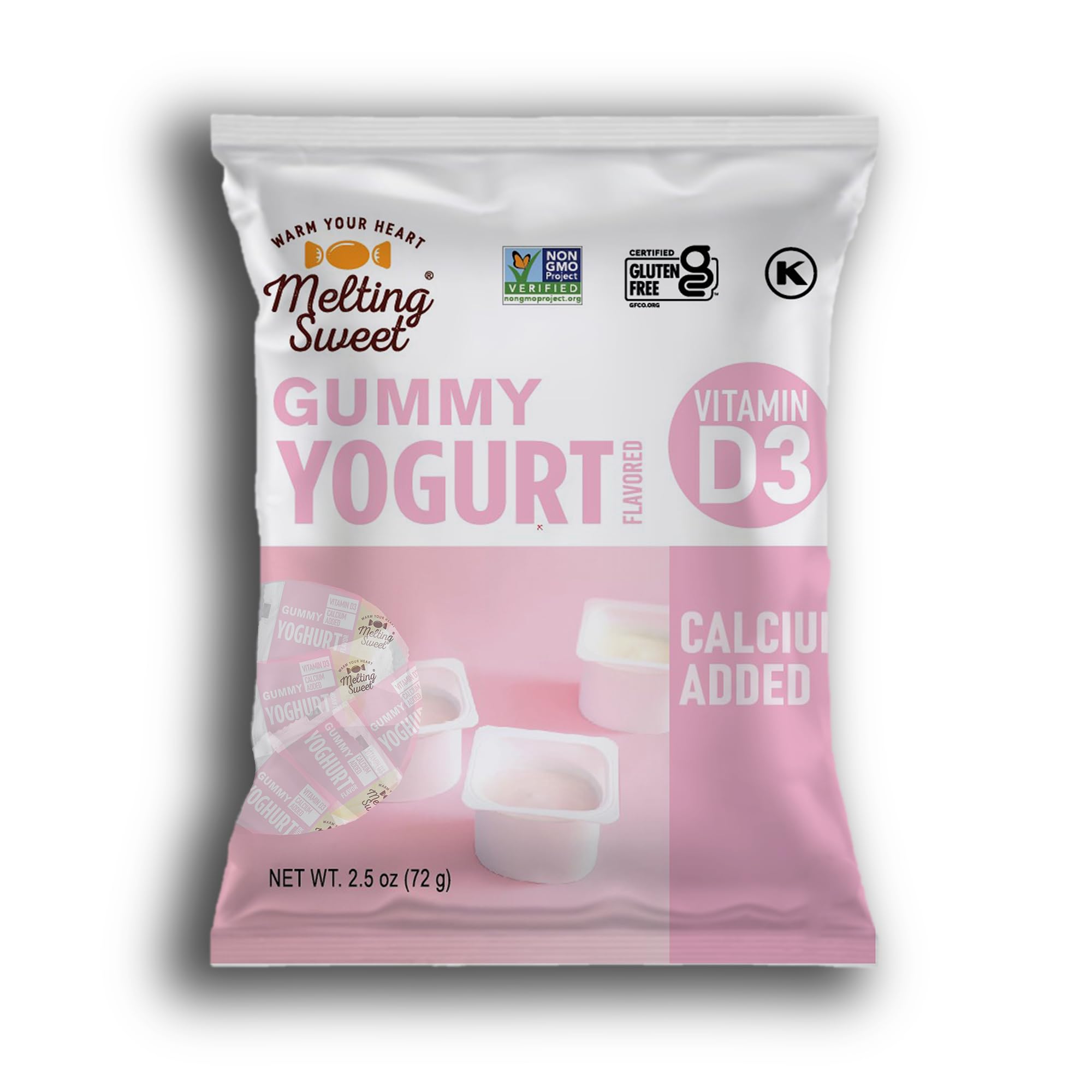 Melting Sweet Gummies Candy with Vitamin D3 & Calcium Fluten Free Snacks for Kids (Yogurt Flavor, 2.5 oz, Pack of 12)