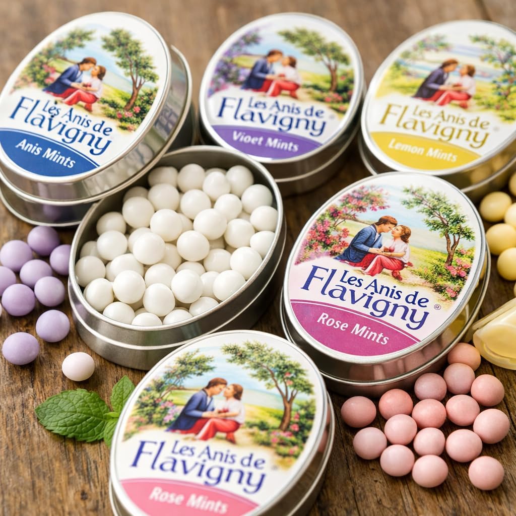 Les Anis de Flavigny French Mints Candy - Rose Flavor Hard Candy, Natural Gourmet Sweets in Classic Tin, 50g (1.75 oz)