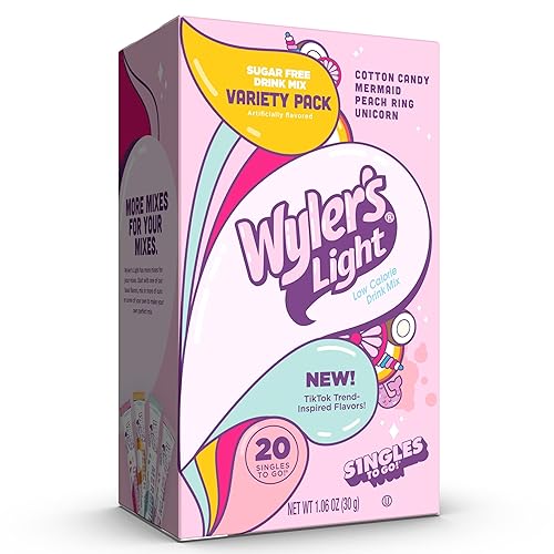 Wyler's Light Singles to Go Powder Packets, Water Drink Mix, Variety Pack, Watertok Fun Flavors, Cotton Candy, Mermaid, Peach Ring, Unicorn, Sugar
