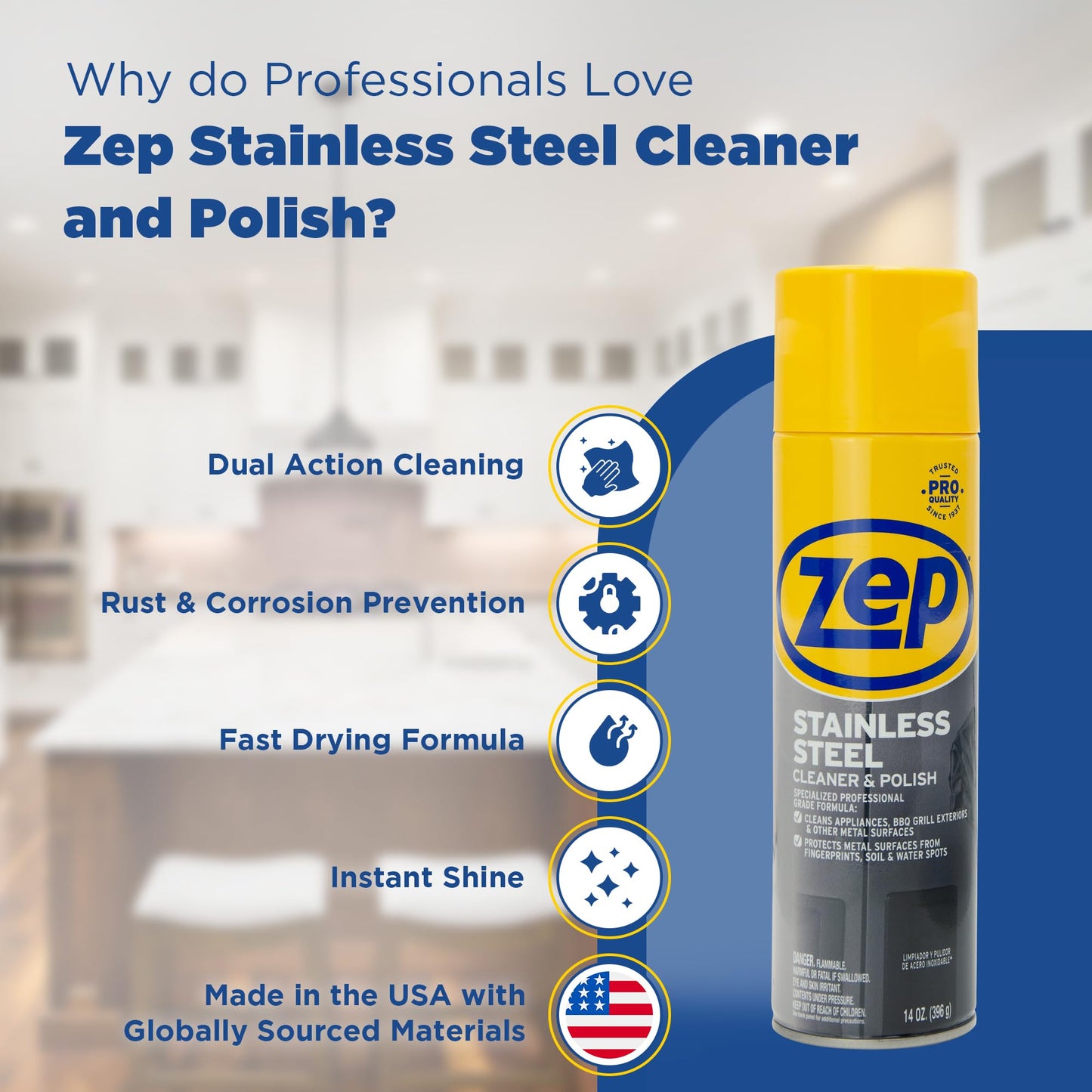 Zep Stainless Steel Cleaner Polish 14 oz (1 unit) & Oven Grill Cleaner 19 oz (1 unit) ECBD004 - Kitchen Cleaning Made Easy for Appliances, Grills
