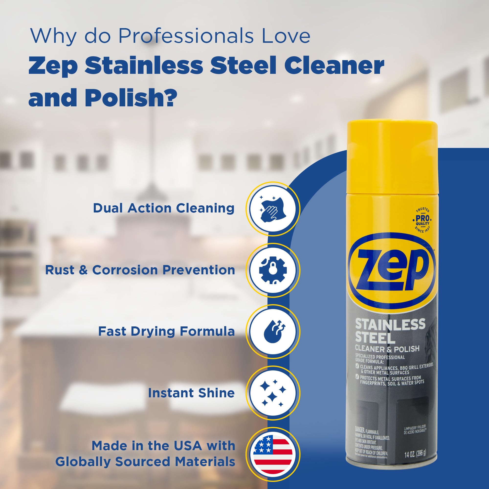 Zep Stainless Steel Cleaner Polish 14 oz (1 unit) & Oven Grill Cleaner 19 oz (1 unit) ECBD004 - Kitchen Cleaning Made Easy for Appliances, Grills