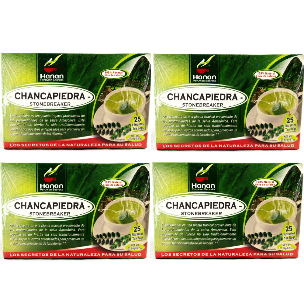 Chanca Piedra Kidney Stone Breaker 100% Natural Peruvian 4 Boxes (100 Tea Bags) Caffeine Free Herbal Supplement
