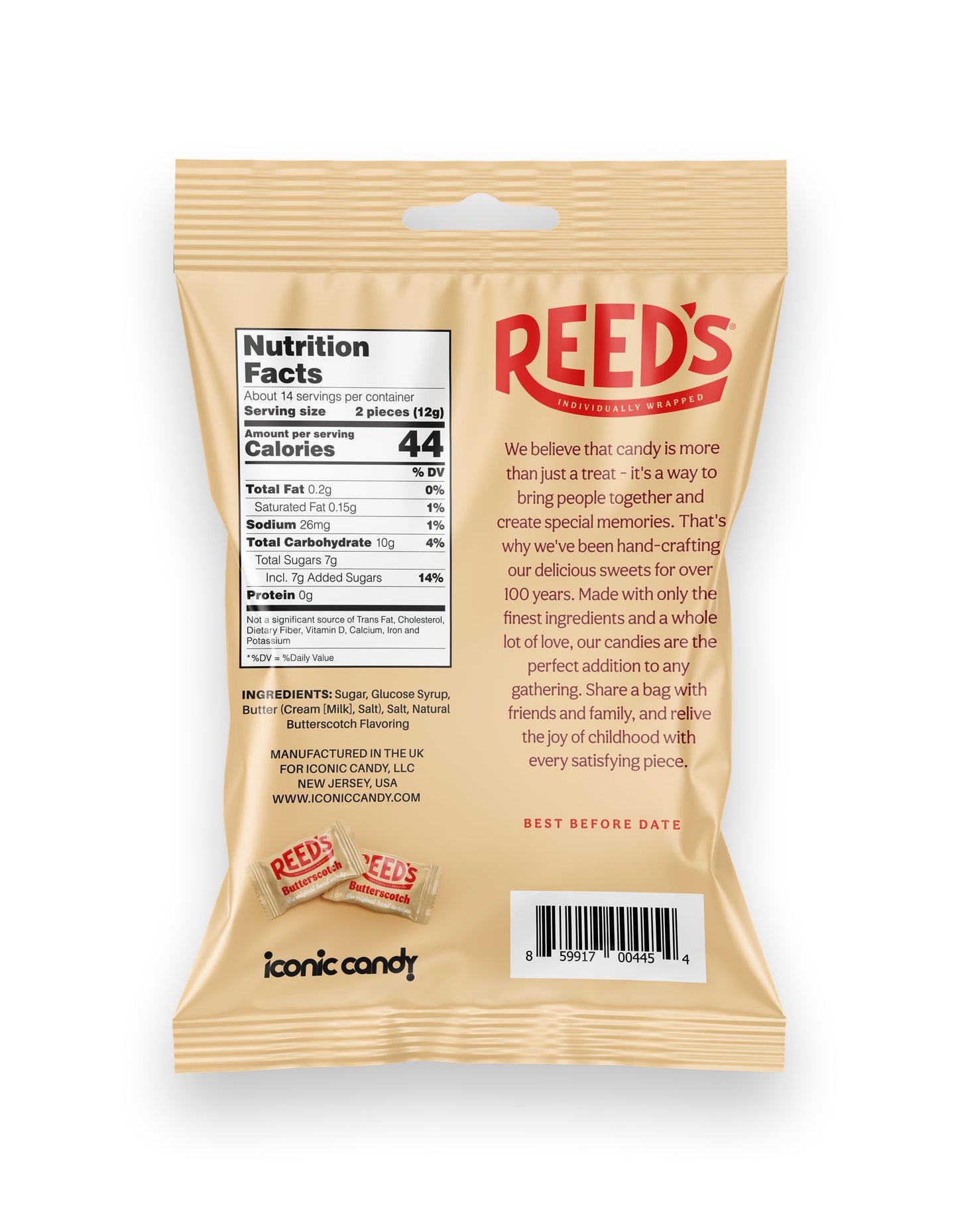 Reed’s Individually Wrapped Butterscotch Hard Candy | Traditional Butterscotch | Creamy and Buttery Old-Fashioned Butterscotch Hard Candy Brought