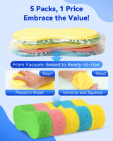 Temede 5-Pack Car Wash Sponges, 9.1" x 4.3" x 2.4" Large Sponges, Extra Thick Foam Kit for All-Purpose Cleaning, Ideal Washing Sponges for Kitchen