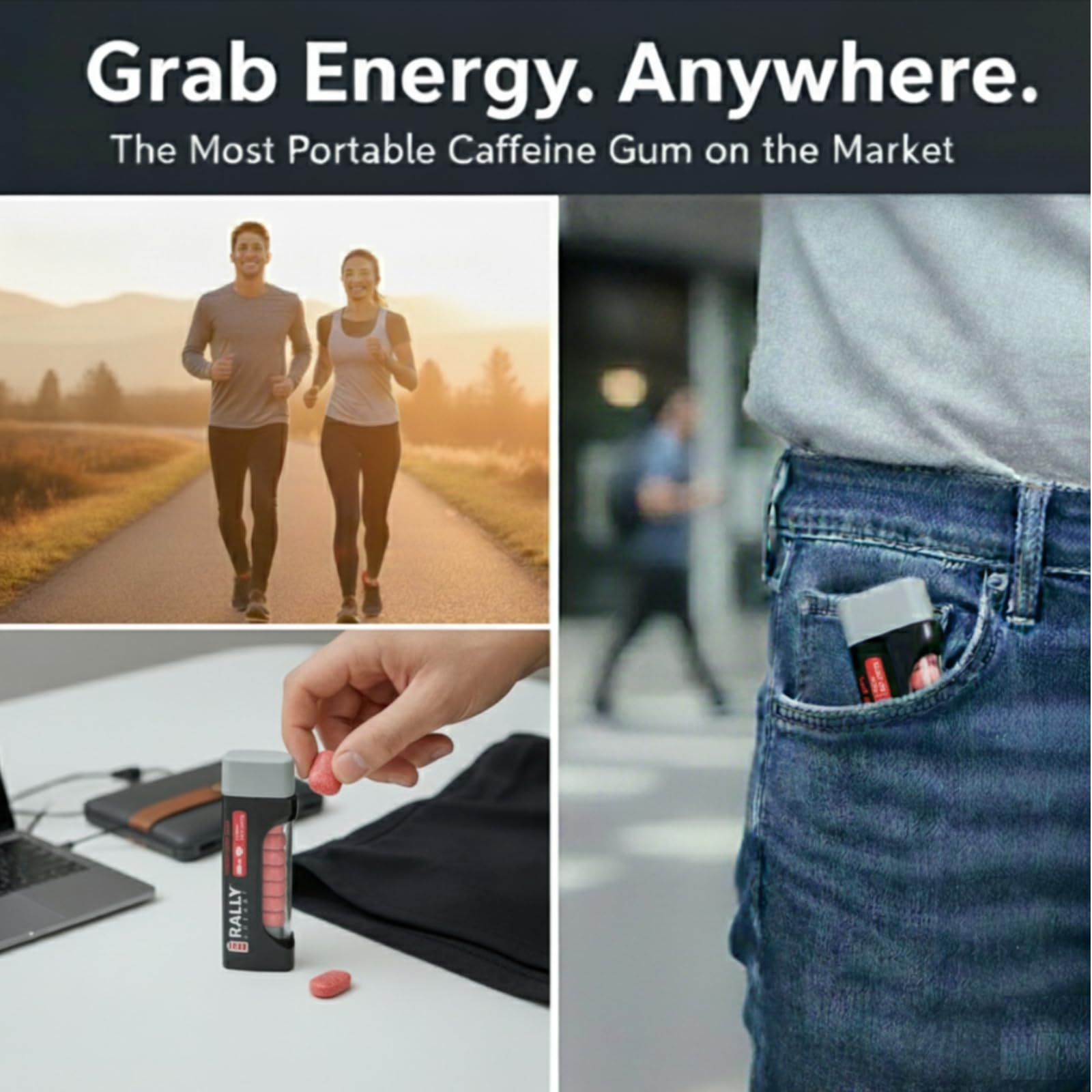 Rally Energy Caffeine Gum, Sugarless Gum with 60 mg of Caffeine for Fast-Acting Energy, Stay Alert, Long-Lasting, Variety Pack, Natural Cinnamon (6