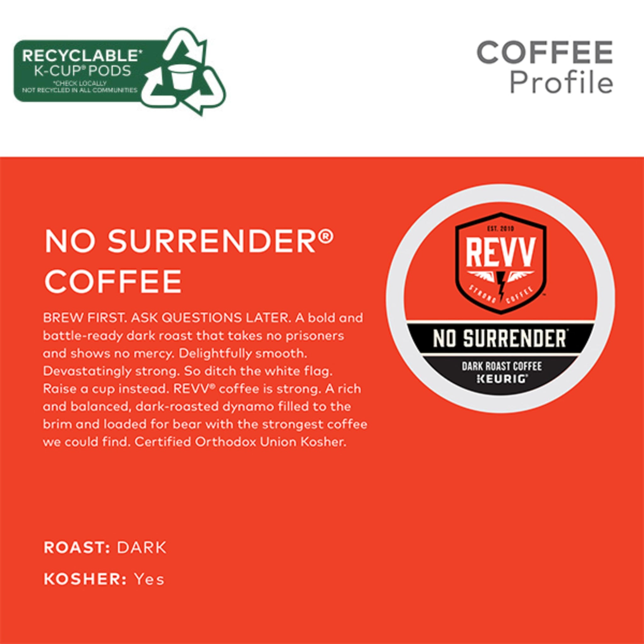 REVV No Surrender Keurig Single-Serve K-Cup Pods, Dark Roast Coffee, 48 Count