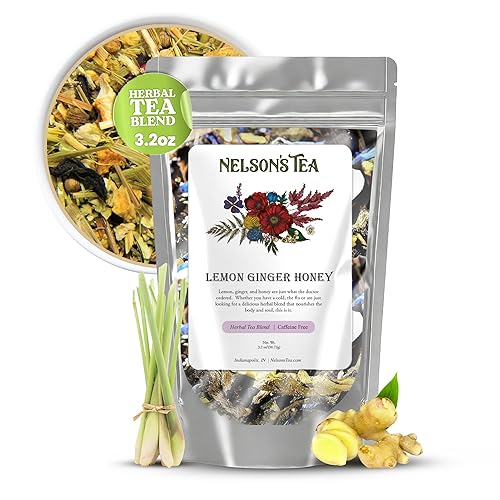 Nelson's Tea Lemon Ginger Honey - Cut & Sifted, Caffeine Free Herbal Loose Leaf Tea with Echinacea, Lemongrass, Bee Pollen, Marshmallow Root