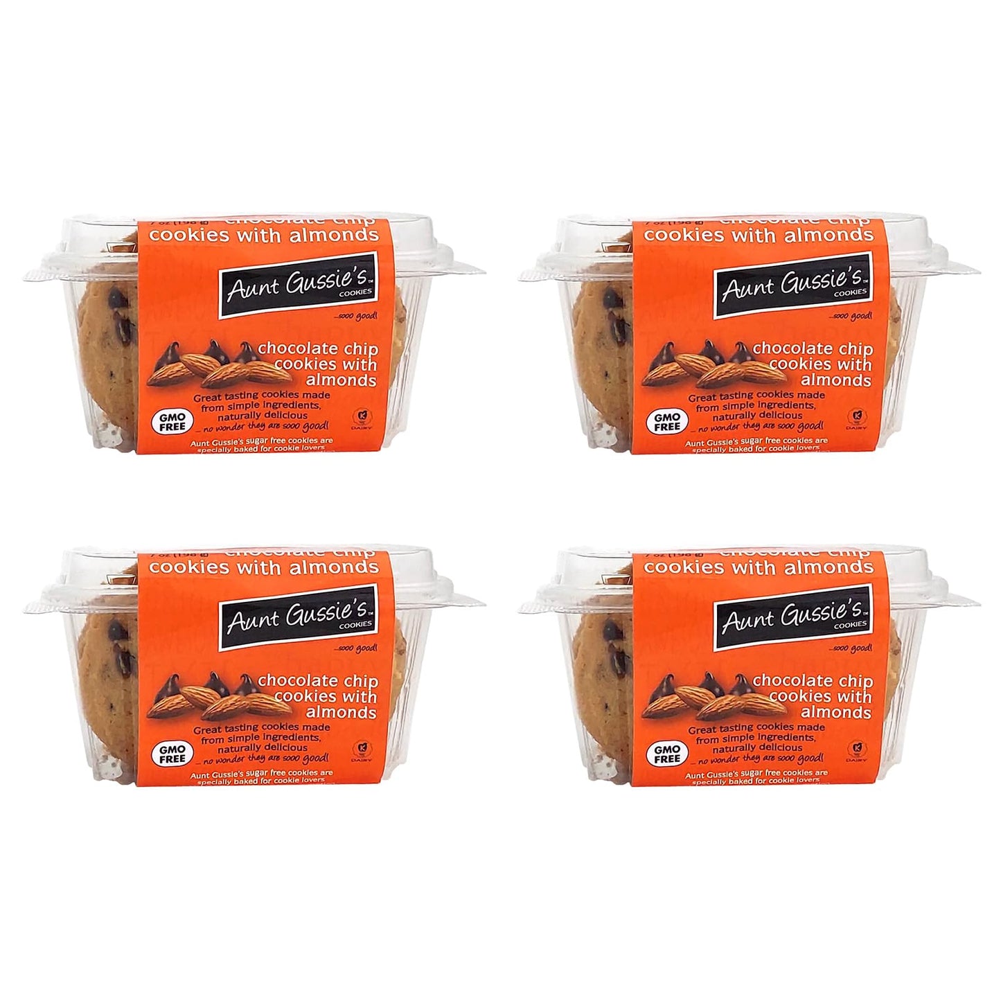 Aunt Gussie's - Sugar Free Wheat Chocolate Chip Cookies with Almonds - 4 Pack