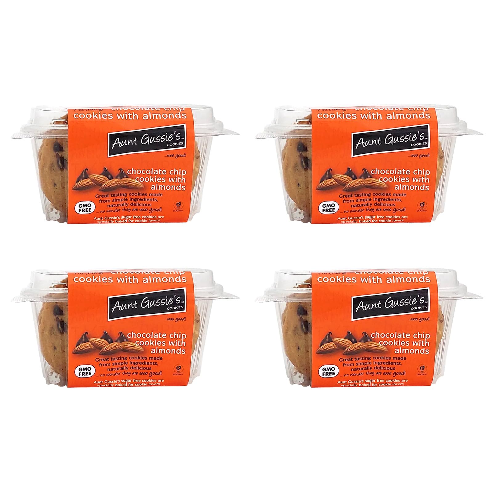 Aunt Gussie's - Sugar Free Wheat Chocolate Chip Cookies with Almonds - 4 Pack
