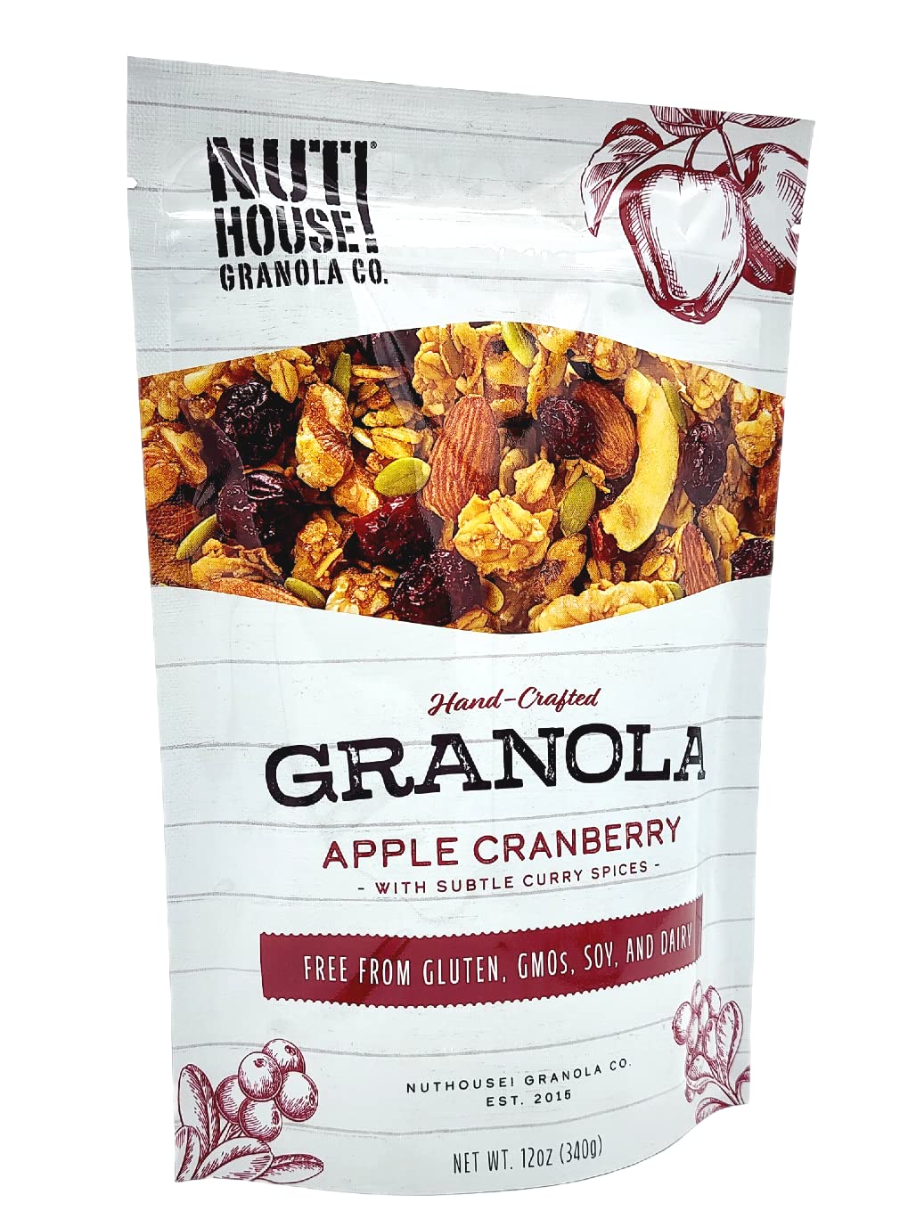 NutHouse! Granola Company - Premium Apple-Cranberry Granola | Certified Gluten-Free, Non-GMO, Kosher | Vegan, Soy-Free | 12 oz. Bag (1-Pack)