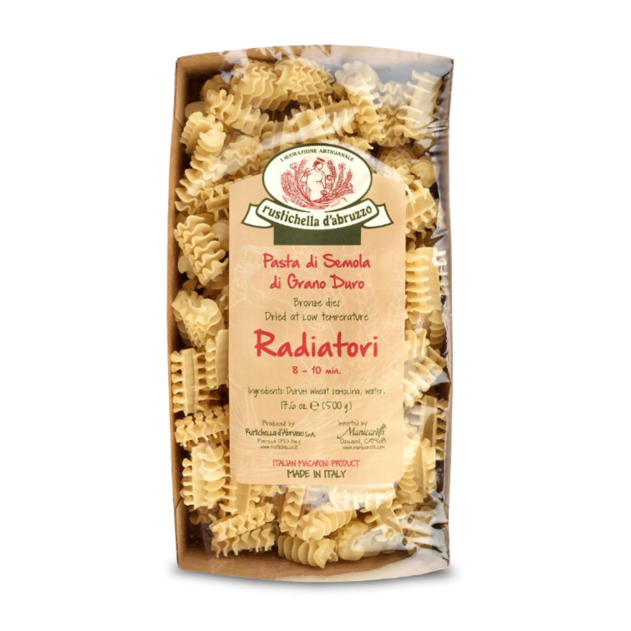 Rustichella d'Abruzzo Radiatori Pasta - 500g Classic Italian Durum Wheat Semolina Short Pasta with Ridged, Radiator-Like Shape - Perfect for Chunky