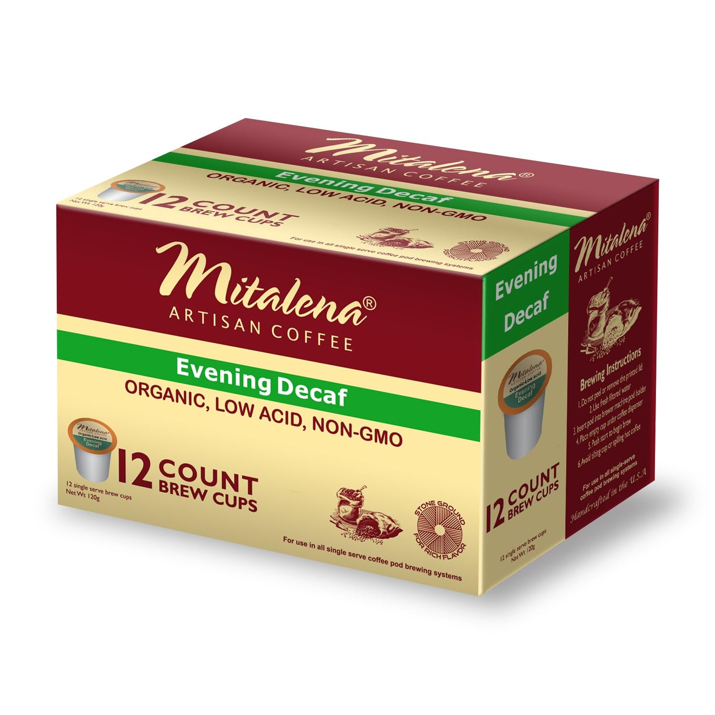Mitalena Artisan Coffee Variety Pack - 72 Low Acid Organic Coffee Pods, Compatible with Keurig K Cup Coffee Maker - Try 6 Different Flavors - Small