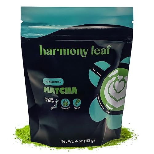 Harmony Leaf Ceremonial Grade Matcha Green Tea Powder, 4 oz, 50+ Servings, Smooth and Vibrant Matcha