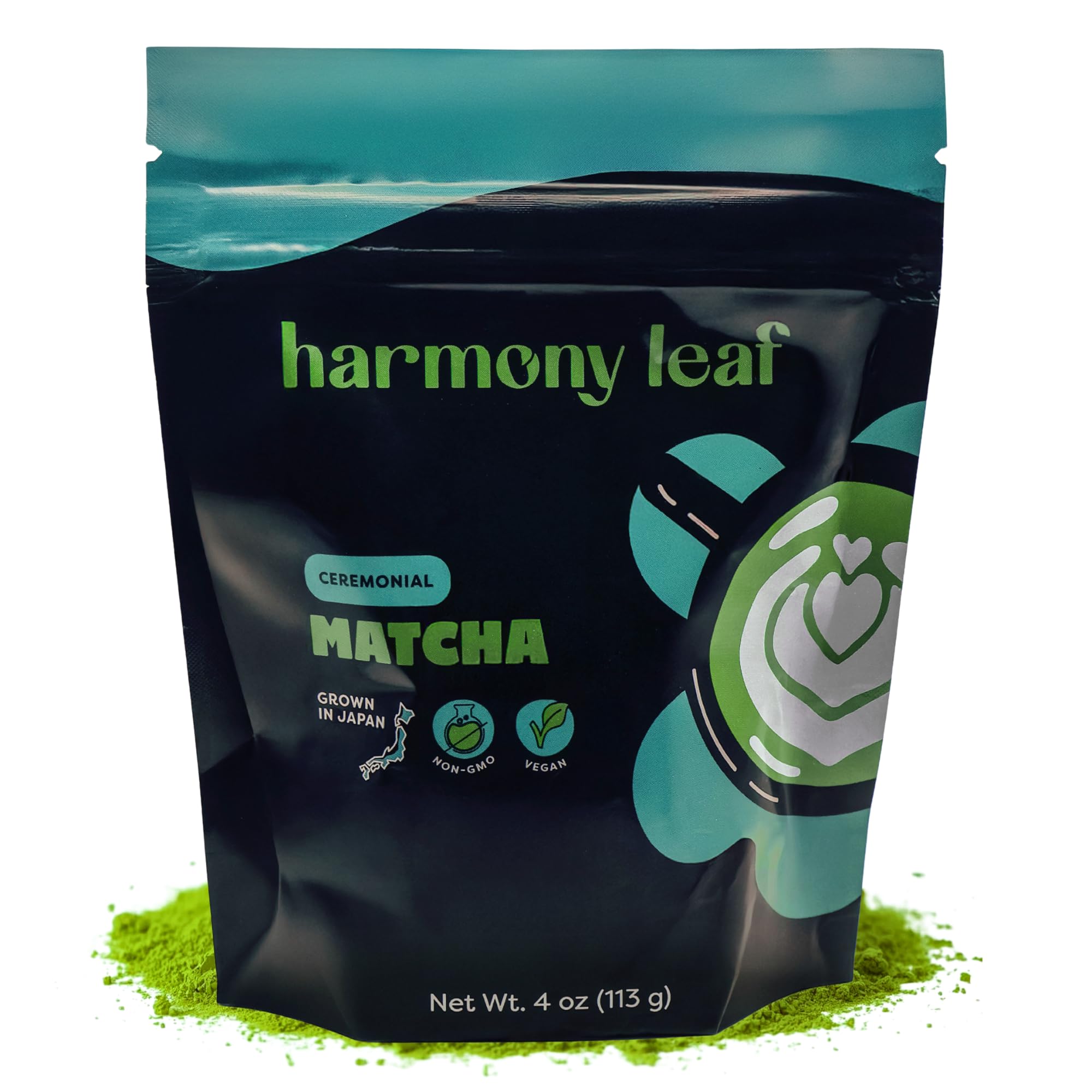 Harmony Leaf Ceremonial Grade Matcha Green Tea Powder, 4 oz, 50+ Servings, Smooth and Vibrant Matcha