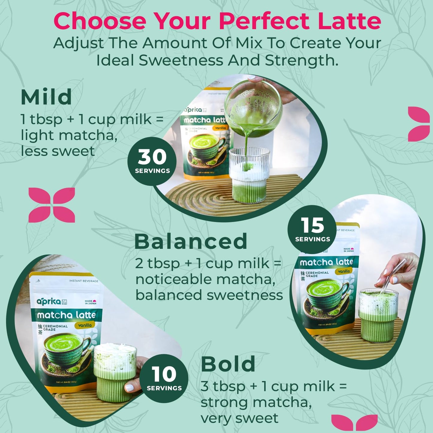 AprikaLife Matcha Latte Powder, Premium Barista Crafted Mix with Natural Vanilla Flavor - Authentically Japanese - 1st Harvest Ceremonial Grade, Sweet