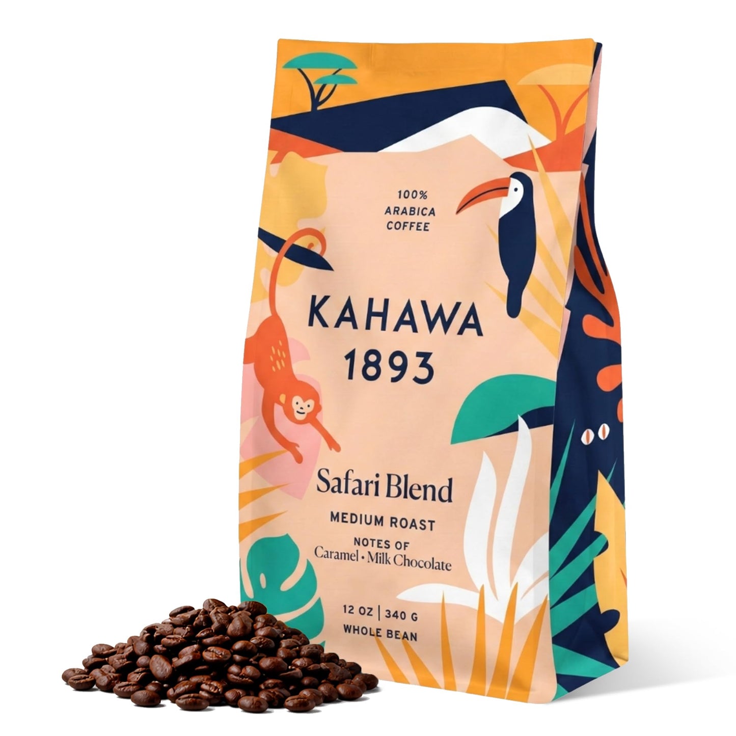 Kahawa 1893 Whole Bean Coffee Medium Roast Safari Blend 12 Oz - As Seen on Shark Tank, High Antioxidants, Naturally Sweet, Organically Grown