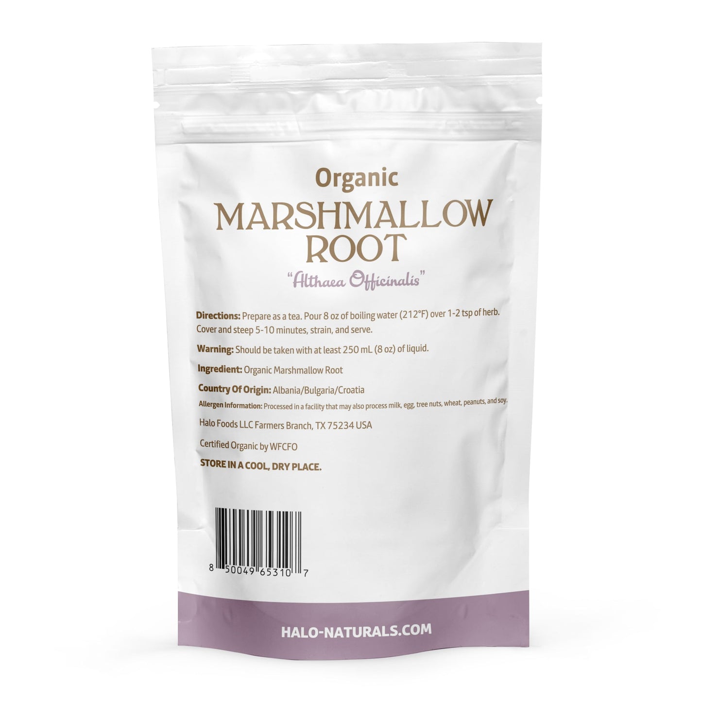 Halo Naturals Organic Marshmallow Root Cut & Sifted, 4 Ounces (Althaea officinalis) USDA Certified | Resealable Pouch| Packaged in The USA (Pack of 1)