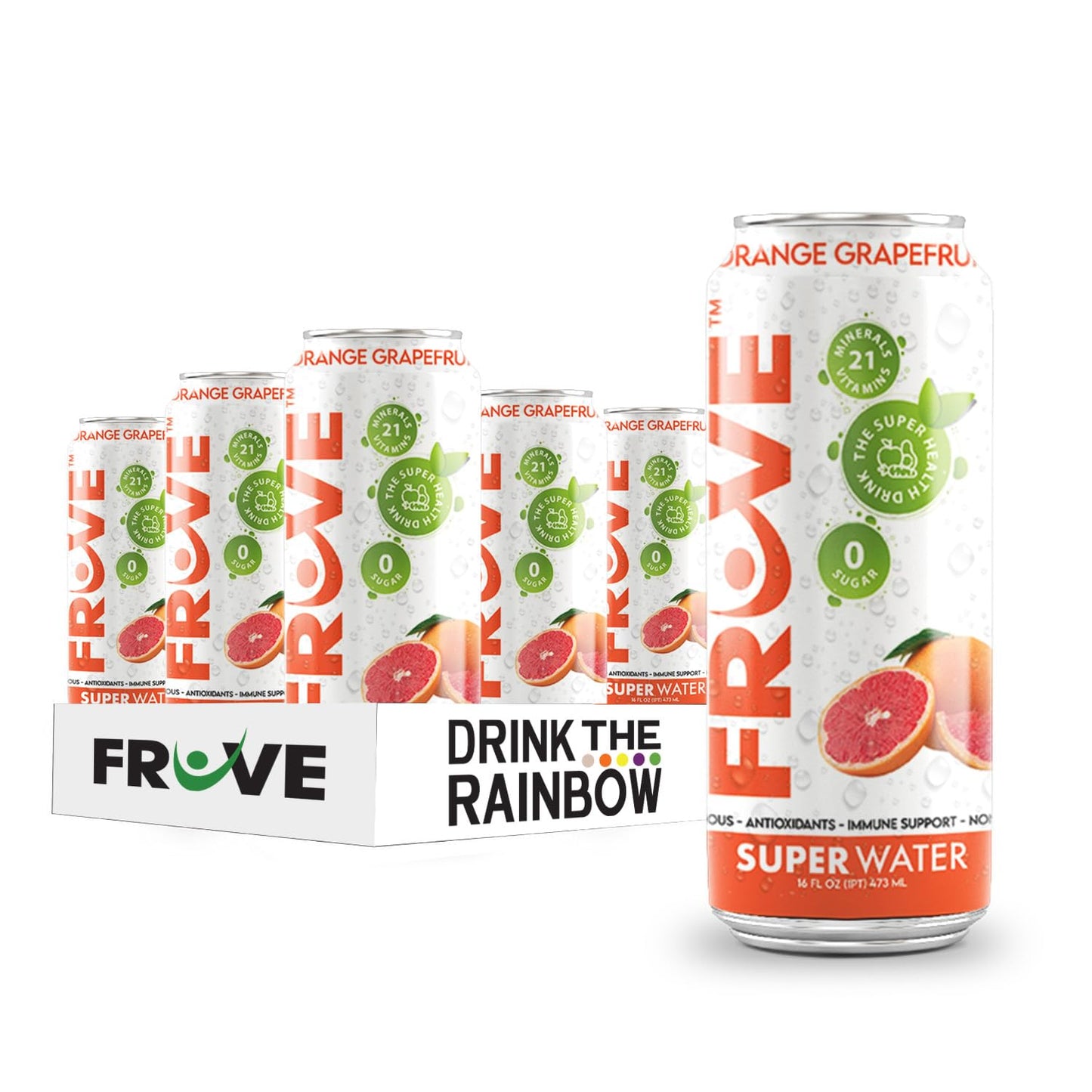 FrUve Super Water | Orange Grapefruit Flavor | 12 16oz Cans | Healthy Drink | Zero Sugar | Low Calorie Drink | Powerful Antioxidants | Boosts Immune