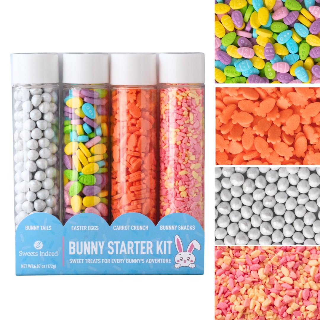 Sweets Indeed Easter Bunny Candy Topper 4-Pack - Crumblefetti Candy Toppings for Ice Cream, Cupcakes, Hot Cocoa & Cookies | Fun Holiday Bunny Treat