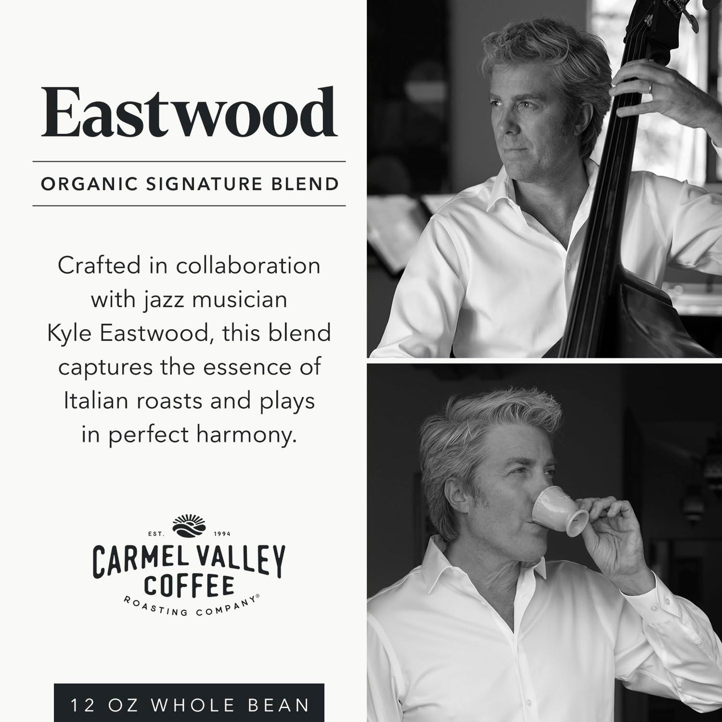Carmel Valley Coffee Roasting Eastwood Organic Medium Roast Coffee - Whole Bean and Fresh Roasted - Dark Chocolate, Ripe Berry and Toasted Almond