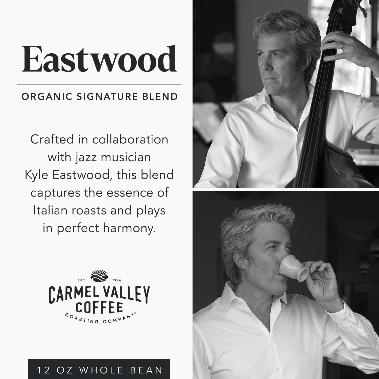 Carmel Valley Coffee Roasting Eastwood Organic Medium Roast Coffee - Whole Bean and Fresh Roasted - Dark Chocolate, Ripe Berry and Toasted Almond