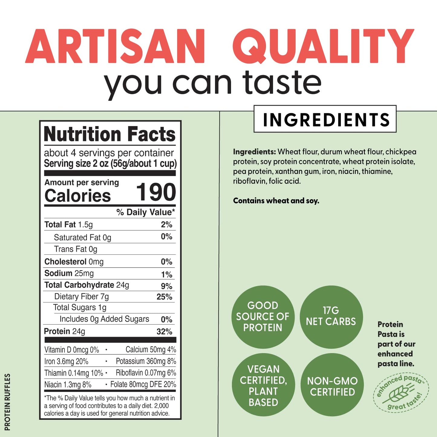 Pastabilities, Protein Pasta, Ruffles - 24g Protein & Low Carb, 17g Net Carbs - High Protein, Delicious Taste & Texture Non-GMO Plant-Based Pasta