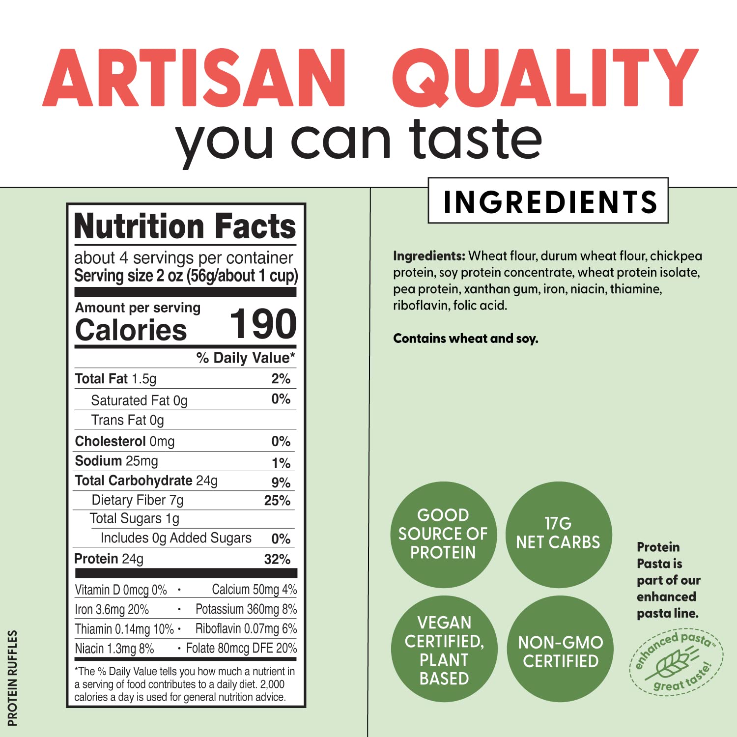 Pastabilities, Protein Pasta, Ruffles - 24g Protein & Low Carb, 17g Net Carbs - High Protein, Delicious Taste & Texture Non-GMO Plant-Based Pasta