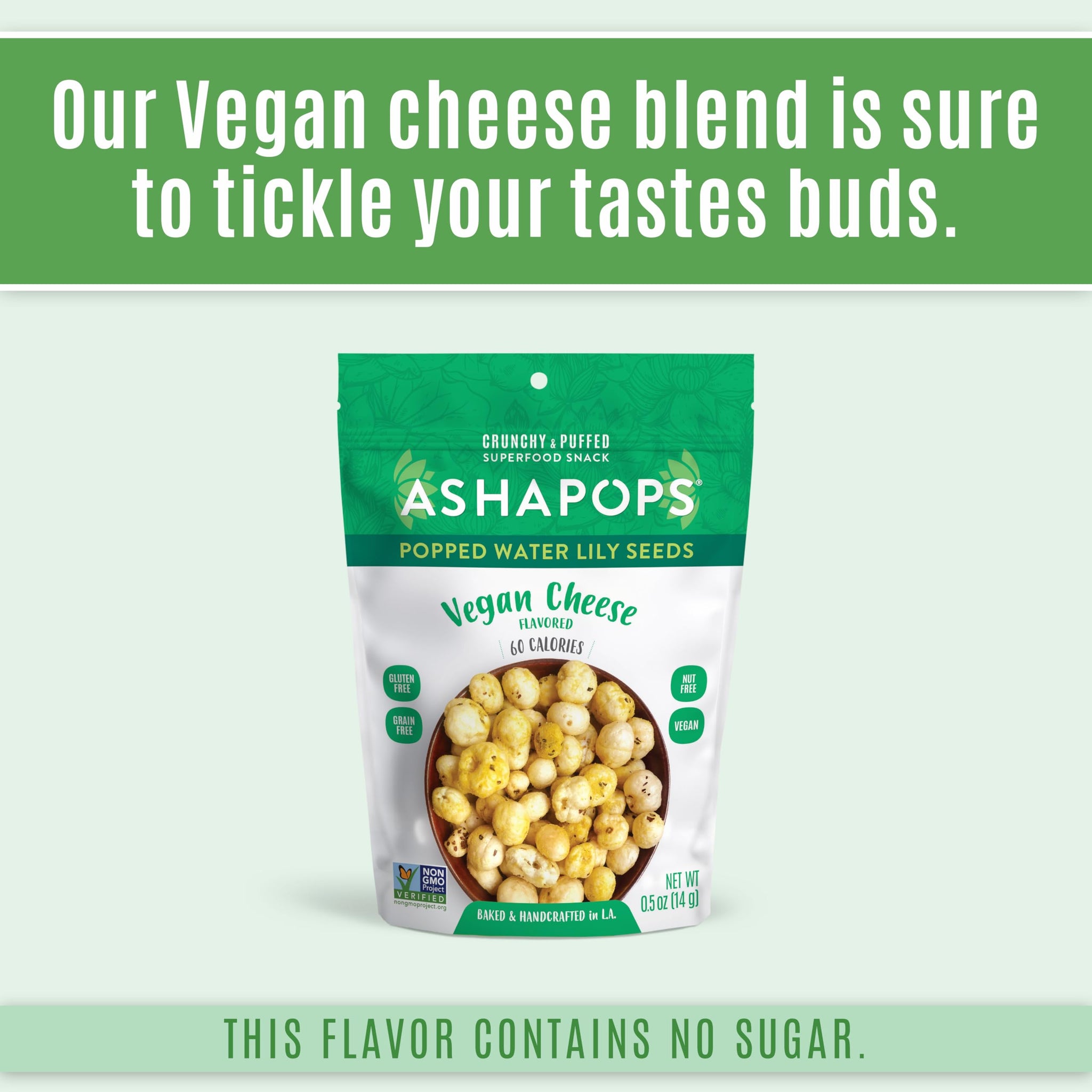 AshaPops Vegan Cheese Flavored Popped Water Lily Seeds, 0.5 oz (Pack of 12) - Gluten-Free, Vegan, Paleo, Nut-Free, Corn-Free, Soy-Free, Non-GMO