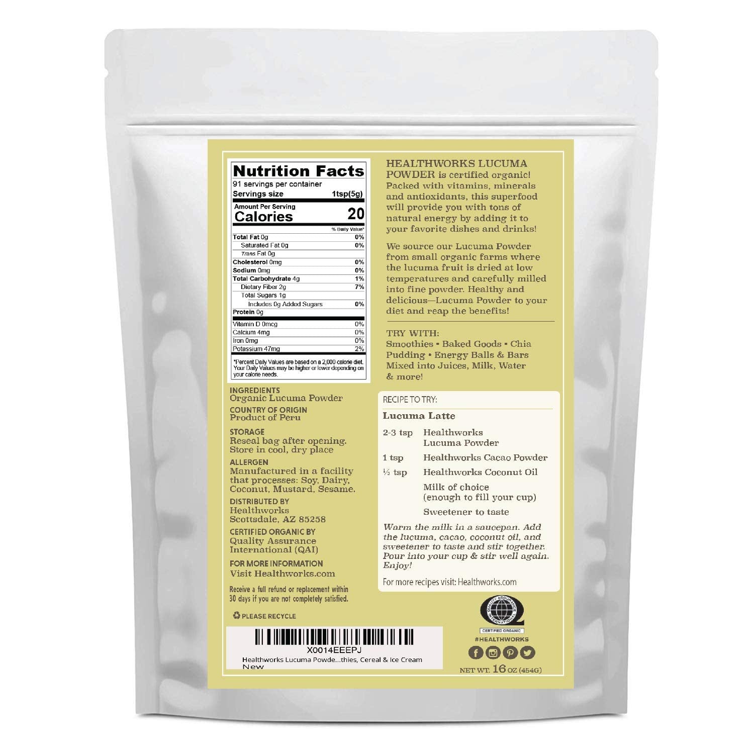 Healthworks Superfoods Lucuma Powder Organic - 16 Oz / 1 Lb - Raw, All-Natural & Certified Organic - Keto, Vegan & Non-GMO - Peruvian Origin