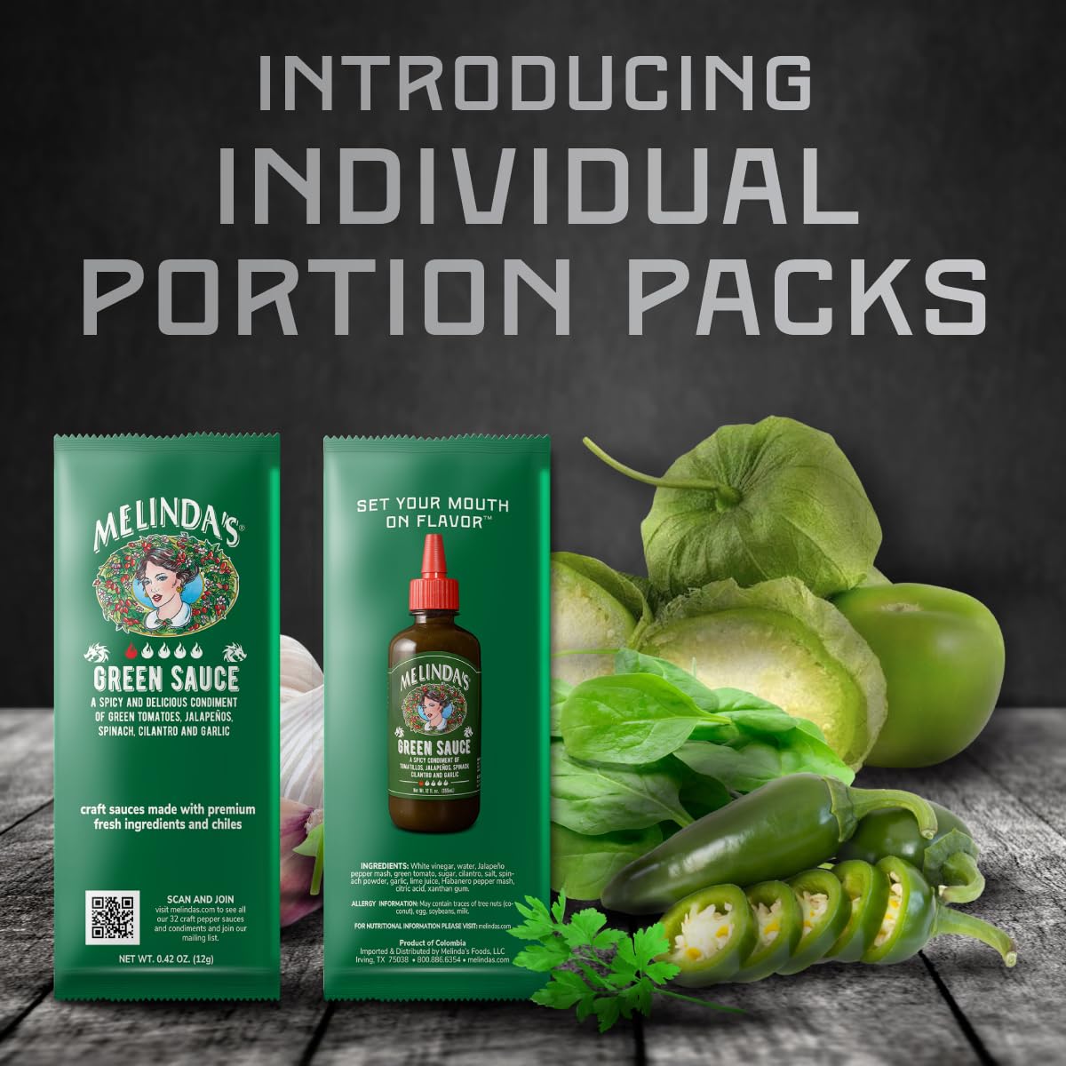 Melinda’s Green Sauce Packets - 200 Count (.42 Oz Each) - Hot Sauce Packets Single Serve for Travel, Party, Business - Convenient Individual Condiment