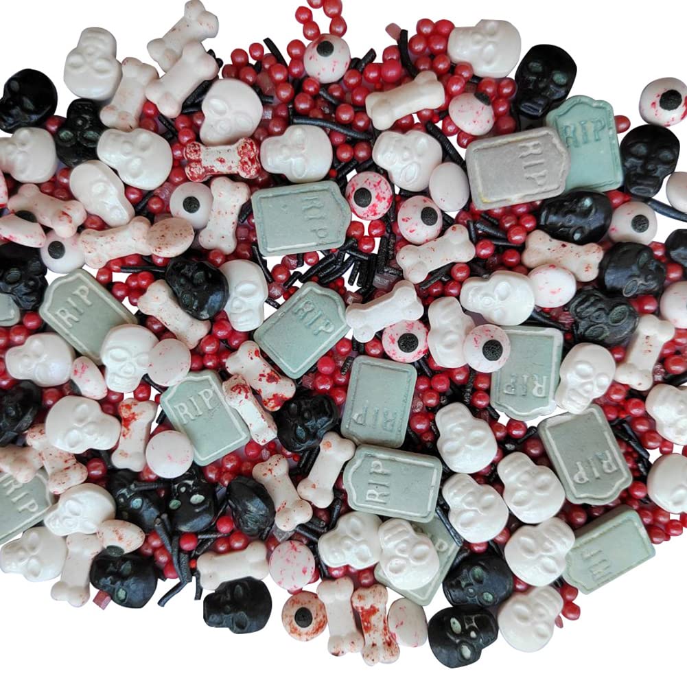 1 Bottle Candy Eyeballs Bloody Red Eyes Dog Bones Cake Cupcake Toppers Cookie Decorations Edible Dessert Sprinkles Mix for Halloween Cake Cupcakes