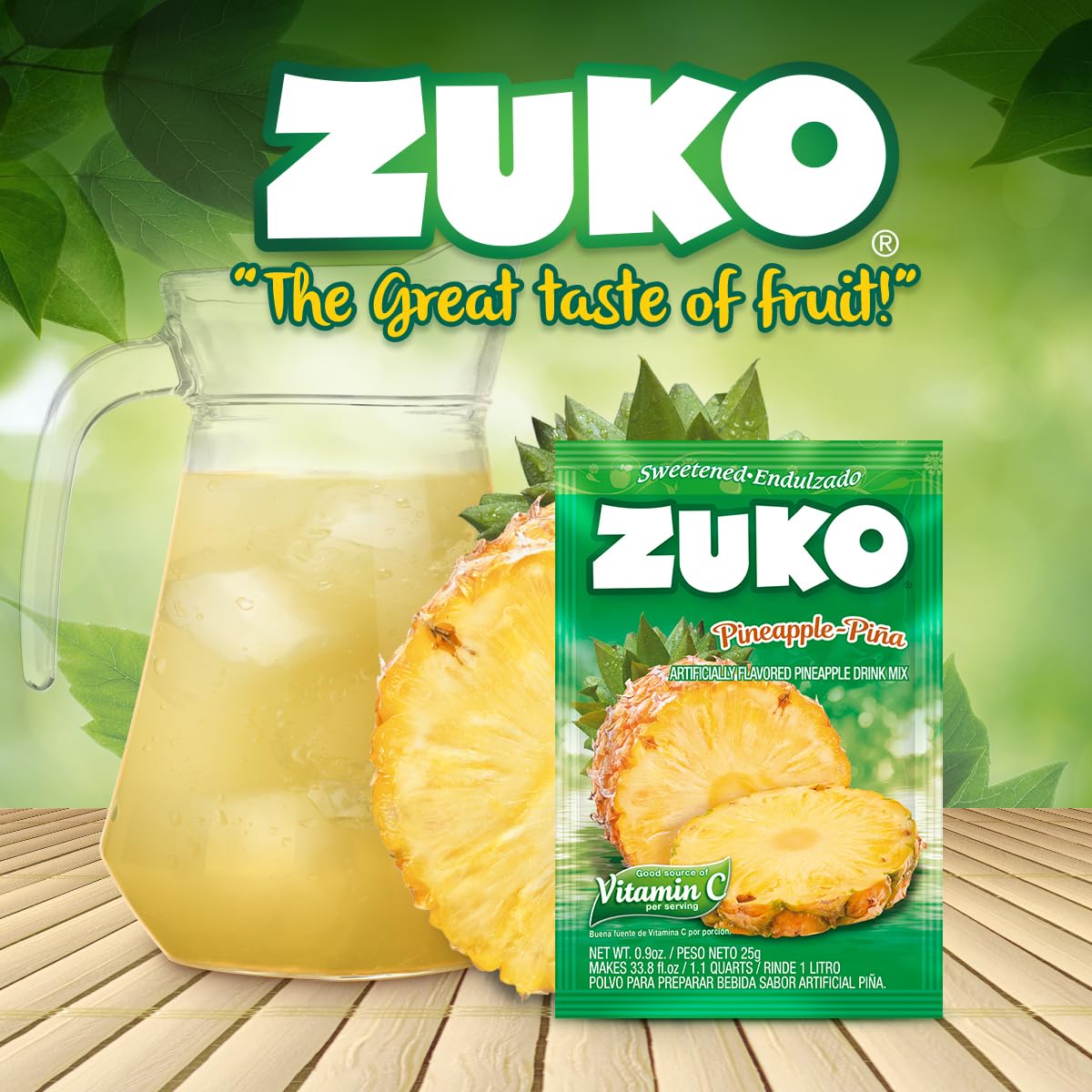 Zuko Instant Beverage Drink Mix, Flavor Pineapple Powdered, No Added Sugar Needed, 48 Ct Individual Packets