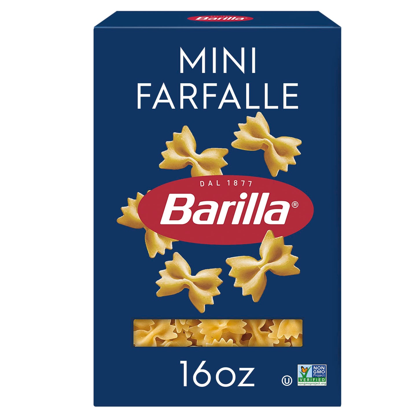 Barilla Mini Farfalle Pasta, 16 oz. Box - Non-GMO, Made with Durum Wheat Semolina - Kosher Certified