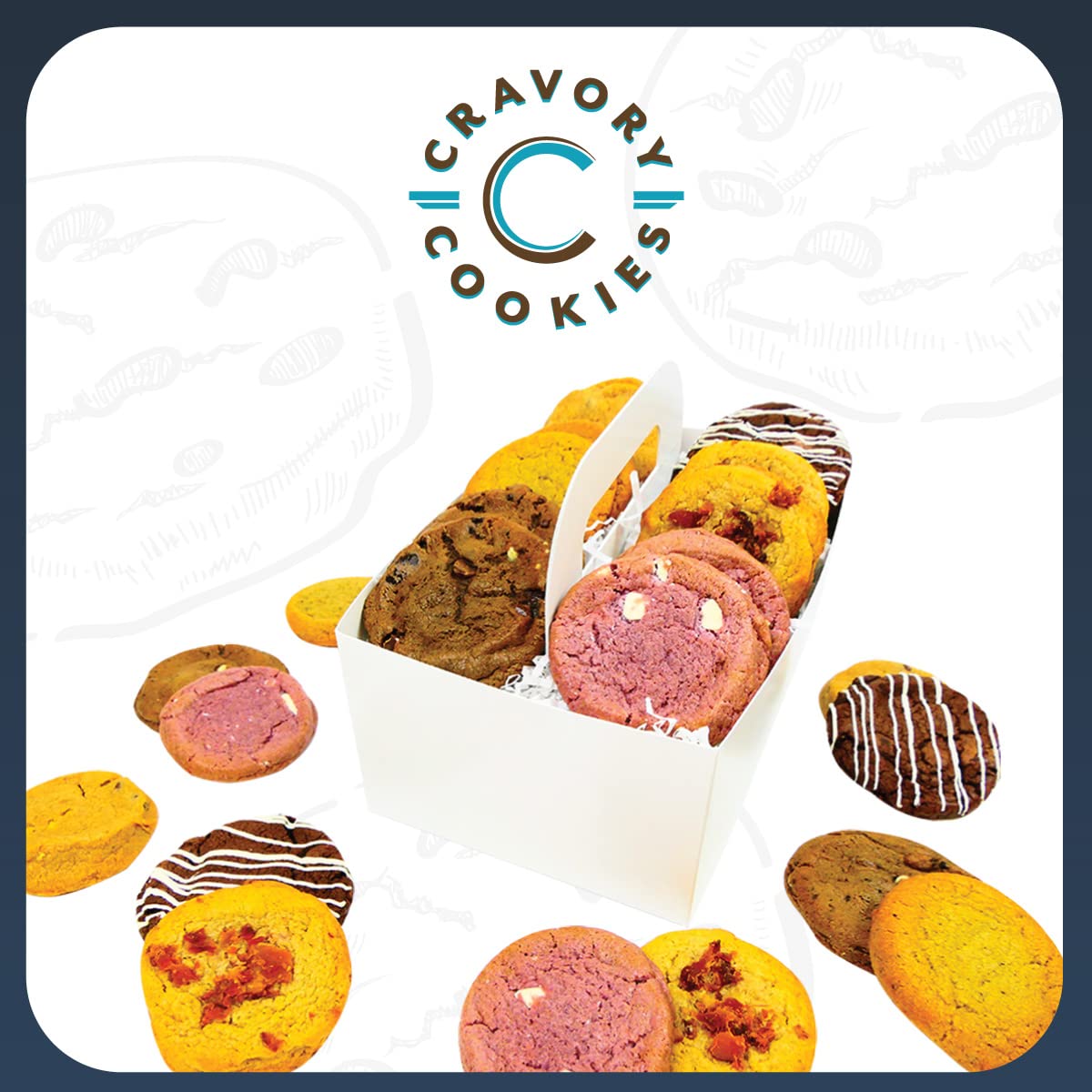 The Cravory: Freshly Baked Cookies - Adventurous Mix Variety Pack - 24 Cookies, 2.0 oz. each - Assorted Flavors - Baked Fresh - Gourmet Dessert, Snack