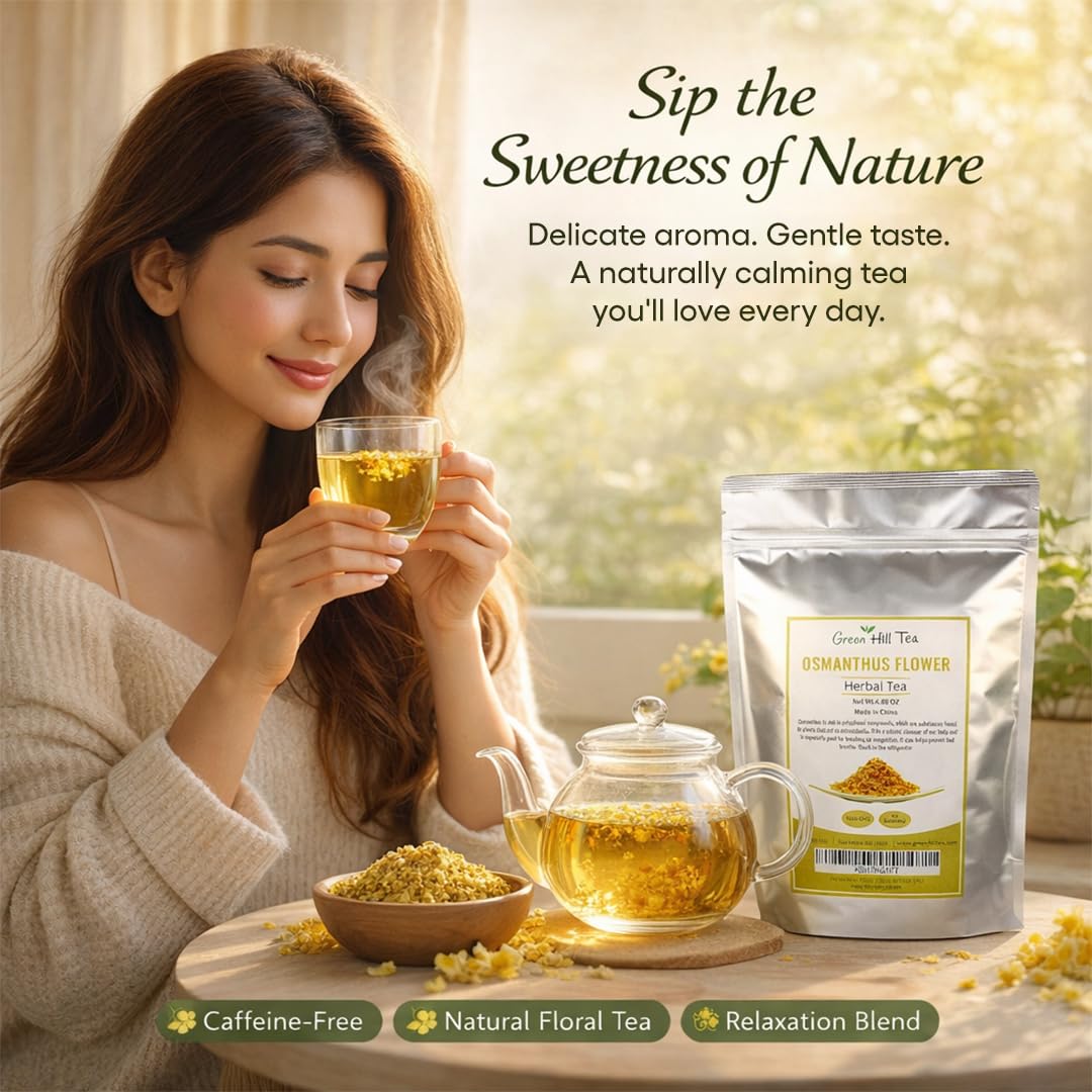 Green Hill Tea Osmanthus Flower Dried - Premium- Fragrant Osmanthus Dried Flowers -Loose Leaf Tea - 100% Pure, Natural, Non-GMO - Great for Brewing