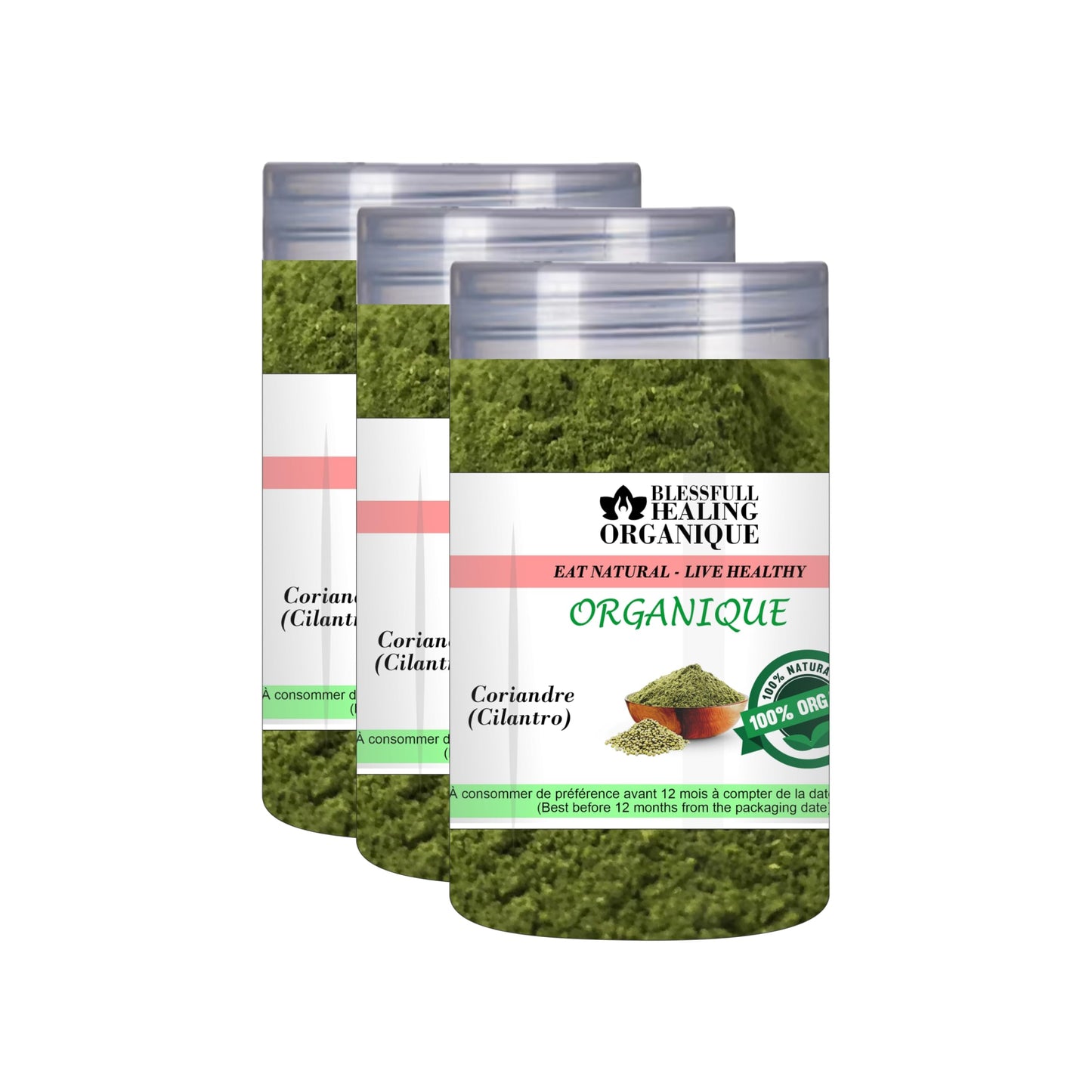 Blessfull Healing Organic Cilantro 100 Gram (3.52 oz) Each (Pack Of 3) = 300 Grams, Vegan