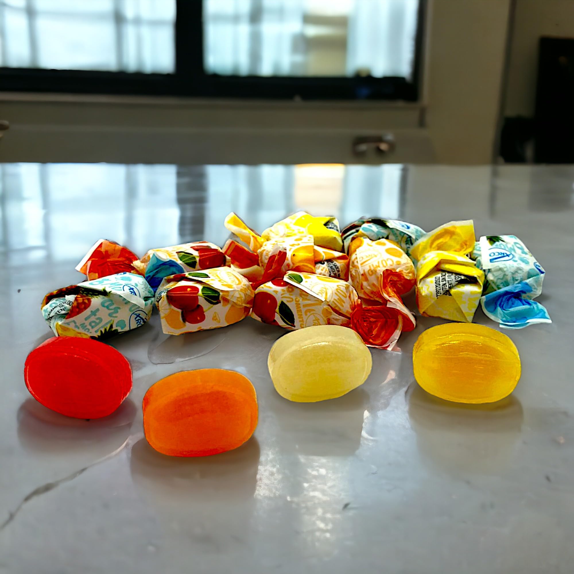 Fruit Filled Hard Candy, Delicious and Flavorful Gourmet Bon Bons Cherry, Orange, Strawberry, Pineapple, and Lemon 1.5 lbs Individually Wrapped