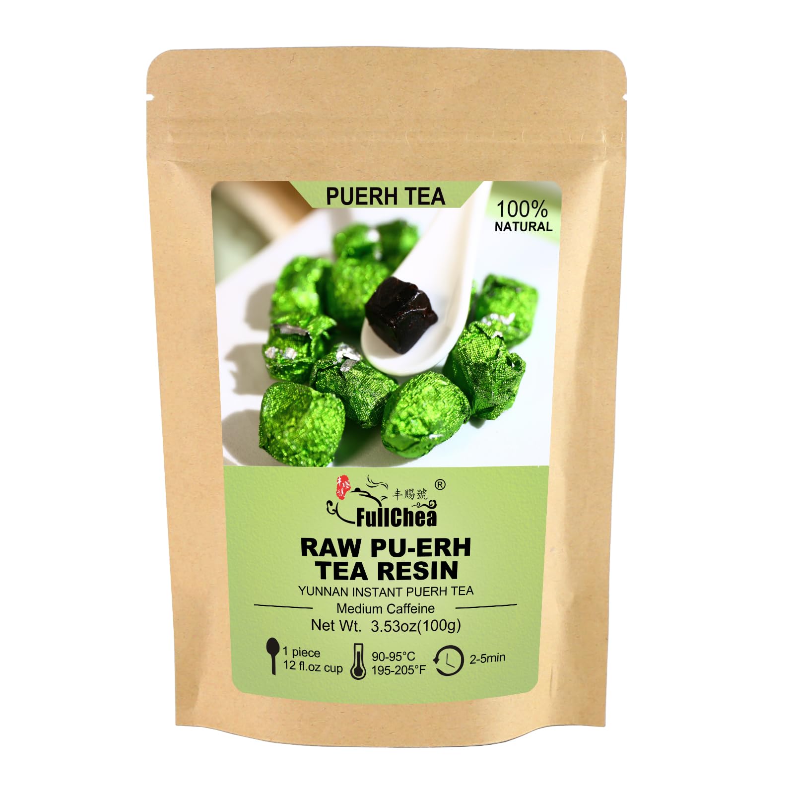 FullChea - Pu-erh Tea Resin - Instant Tea Resins - Chagao 2011 Aged Raw Pu Erh - Support Digestion & Help Skin Health - 3.53oz / 100g