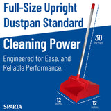SPARTA Color Coded Upright Dustpan with 30 Inch Aluminum Handle, Serrated Edge and Locking Yoke, Standing Commercial Floor Dust Pan, Red