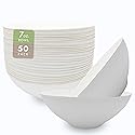 50ct Sugarcane 7oz Small Modern White Bowl Eco Friendly Perfect Small Disposable Plates & Soup Bowls for Caterers, Wedding Planners, Parties CMJJ
