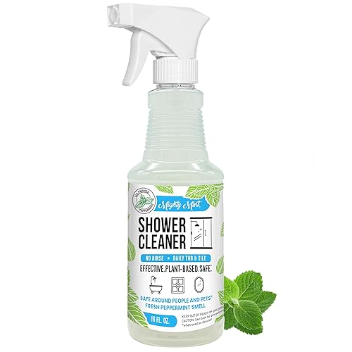 Mighty Mint Daily Shower Cleaner Spray - No Rinse, No Scrub Solution for Glass, Tile & Grout - Plant Based Formula with Peppermint Scent - 16 oz.